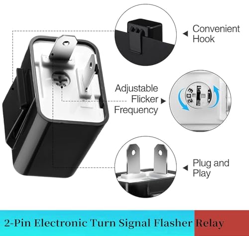 Gebildet 12V Speed Adjustable 2 Pin Direct Replacement Compatible LED Electronic Flasher Relay fix CAR and Motorcycle Turn Signal & Hazard Warn Hyper Flash Relay（Black) - color: Black with wire