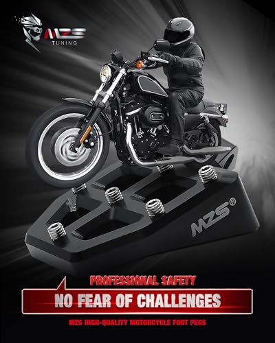 MZS Motorcycle Foot Pegs, Male Wide Footpegs, MX Chopper Bobber Style Rider Passenger Pedal Black Compatible with Sportster Softail Dyna Vrod Fat Boy Bob Iron Electra Street Glide Road King