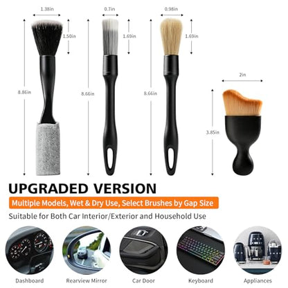 8PCS Car Detailing Brush Set, Car Interior and Exterior Soft Bristle Cleaning Brushes, Includes 4 Different Brushes, Multi-use for Auto Detailing, Dashboard, Vents, Wheels and Tires