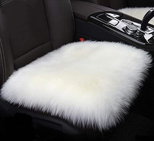 Sheepskin Soft Car Seat Covers Non-Slip Universal Fit Durabale Seat Cushion Cover Automobile Front Seat Covers for Auto Car Office Chair White - color: White, size: 18x18 Inch (Pack of 1)