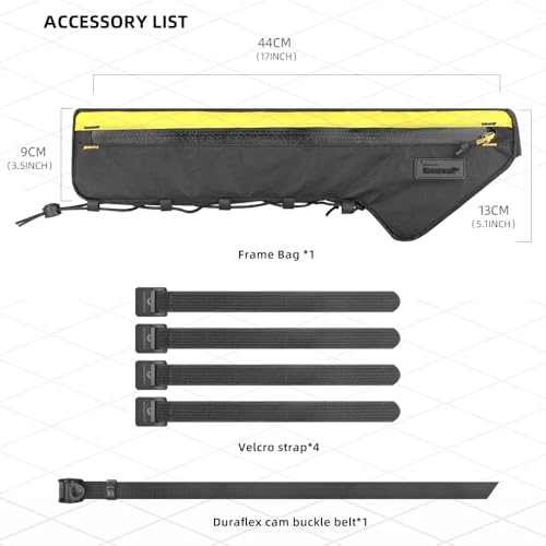 Rhinowalk BHD0017 Bike Frame Triangle Bag 2.4L, Waterproof Tool Storage Bag with YKK Zippers, Pump Holder & Cable Port Slim Fit – Black - color: Full Black,2.4L
