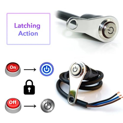 Motorcycle Universal Handlebar Light Power Control Switch Push Button Toggle Kill Mount Blue LED for DC12V Turn Signal Fog Brake Headlight - color: Blue
