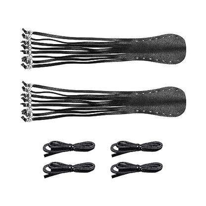 Motorcycle Lever Cover PU Leather Fringed Brake Clutch Covers Universal Grip Tassels Motorcycle Handlebar Covers with Skull Beads - color: Black with Black Strap