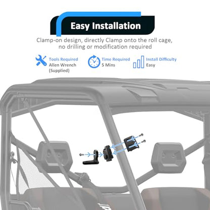 Wsays 2 Pcs UTV Pro-fit roll cage 360° Adjustable CNC Aluminum Flag Whip Light Mount Compatible with Polaris General Ranger Fit Can Am Defender Commander Maverick Sport Trail