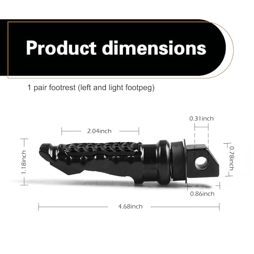 2 PCS Motorcycle Footpegs, Aluminum Alloy 8mm Motorcycle Screw Hole Footrests, Anti-slip Lightweight Rear Foot Pegs, Sport Modification Accessories, for Most Motorcycles, E-bikes (Black)