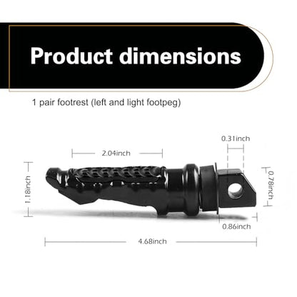 2 PCS Motorcycle Footpegs, Aluminum Alloy 8mm Motorcycle Screw Hole Footrests, Anti-slip Lightweight Rear Foot Pegs, Sport Modification Accessories, for Most Motorcycles, E-bikes (Black)