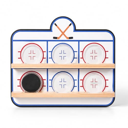 Hockey Puck Display Case，6 Pack Acrylic Clear Box Holder with Wooden Base Ice Hockey Rink Designed , Showcase for Autographed Memorabilia - size: 15.7ln×13.3ln×2.7ln
