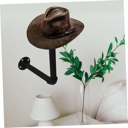Uonlytech Industrial Metal Pipe and Wood Wall-mounted Hat Rack with Motorcycle Helmet Holder and Coat Hanger, Brown Wooden Hat Organizer for Baseball Caps and Jackets in Home Closet Storage