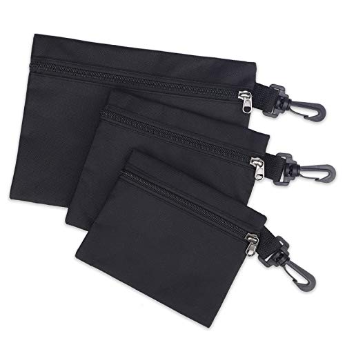 QCWN 3 Pack Small Zipper Tool Pouch Bags Heavy Duty 600D Oxford Waterproof Multipurpose Organizer For Tools Electronics Stationery Pencil Case With Carabiner Clip For Men Black - color: 3 Pack Black
