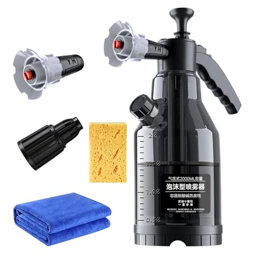 Pump Foam Sprayer Hand Pressure, 2L Snow Foam Sprayer - Car Wash Manual F-oam Bottle Soap S-prayer for Lawn Garden Cleaning Car Detailing & Washing,60° Wide Spraying Nozzles Pressure Washer Attachment - color: Foam Watering Can,Honeycomb Sponge,Car Wash T