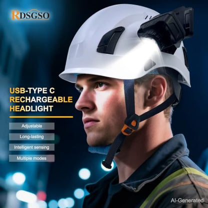 Rechargeable Build in Lamp for Hard Hats Accessories Clip On Headlamp for Keeping Hands Free for Safety Helmet LED Headlight Flashlight (RGLR02 Black Lamp(Not Including Hard Hats）)