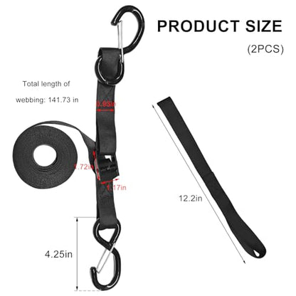 2PCS Tie Down Straps with Hooks, 1"×12' Safety Hook Cam Buckle Securing Straps with Integrated Soft Loops, Heavy Duty Lashing Tie-Down Strap for Motorcycle Dirt Bike Truck - color: 12FT, 2pcs