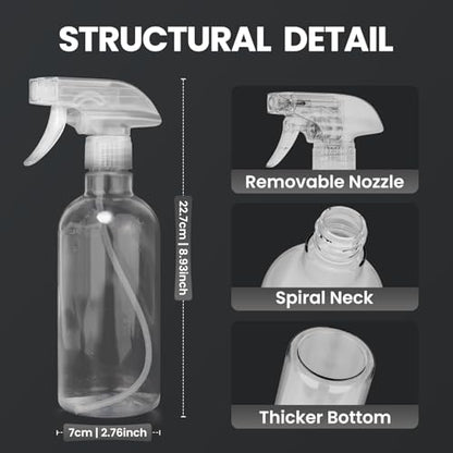 DIYSELF Spray Bottles, 4 Pack 500ml / 16oz Empty Plastic Water Spray Bottles, Fine Mist Clear Spray Bottle for Cleaning, Hair, Plants, Alcohol, BBQ, Garden, Travel, Squirt Bottle Lab Weighing Bottles - color: Clear, size: 4-Pack