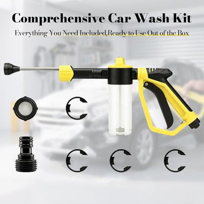 Car Wash Foam Gun for Garden Hose - High Pressure Foam Cannon Car Wash Kit with 3 Spray Modes - Professional Car Wash Hose Sprayer for Cars, Trucks, RVs, Motorcycles & More, Yellow