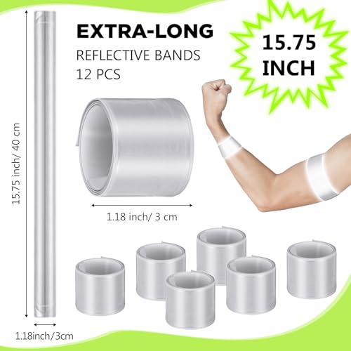 Halloscume Reflective Arm Bands 15.75 in Reflective Snap Bands Slap Bracelets High Visibility Safety Ankle Strips Gift for Night Walking Cycling Running Jogging Hiking - color: Silver