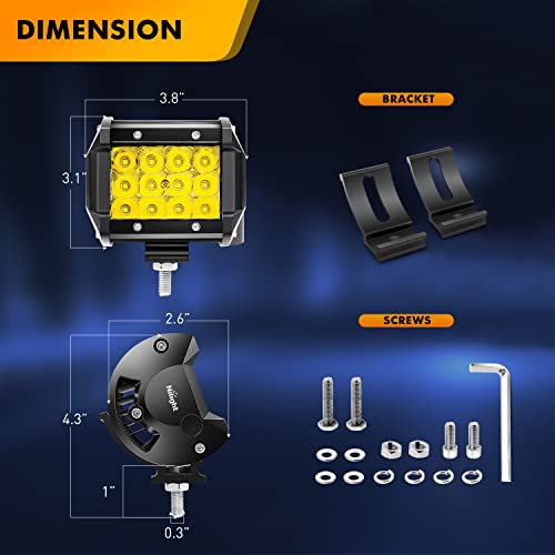 GOOACC 2PCS 4" Amber LED Pods 36W Triple Row Flood Light Bar Fog Light 3600LM Driving Lighting with 16AWG Off Road Wiring Harness-2 Leads for Truck Golf Cart SUV ATV UTV Boat, Clear,Yellow (Auto-650) - color: 2Pcs Amber LED Pods+ Wiring Harness