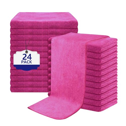 Puomue Pink Salon Towels, Super Soft and Absorbent Microfiber Hair Towel for Salon, Bath, Spa, Pool and Home, 27 inch X 16 inch (Pink - 24 Pack) - color: Pink - 24 Pack