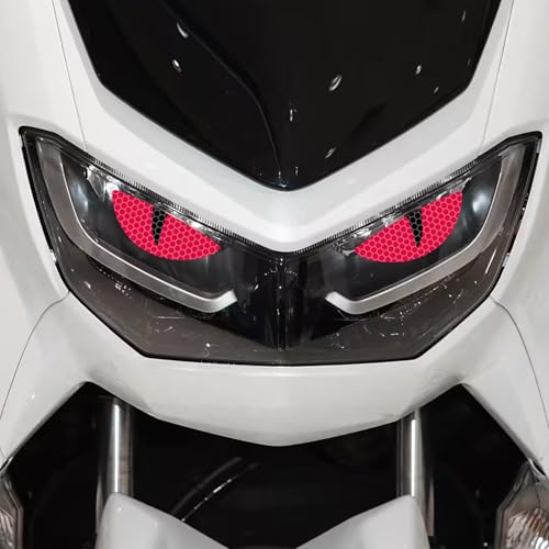 2 Pairs Car Reflective Stickers Cat Eyes, Motorcycle Headlight Semicircle Eye Decals, Waterproof Vinyl Safety Warning Decals for Car Truck Window Rear Tailgate (Red) - color: Red