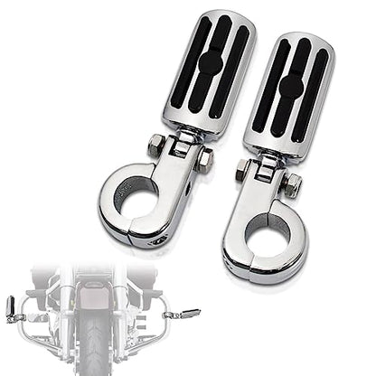 FOVPLUE 1.25" Highway Footpegs, Adjustable Footrest w/Mounting P-Clamps for Harley Touring Softail Dyna Sportster Honda Kawasaki Suzuki Yamaha Indian Victory with 1-1/4" Engine Guard/Tubing, Chrome#2 - color: Chrome Highway Footpegs