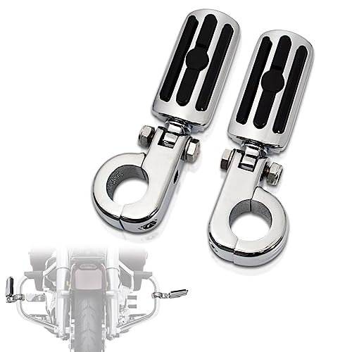 FOVPLUE 1.25" Highway Footpegs, Adjustable Footrest w/Mounting P-Clamps for Harley Touring Softail Dyna Sportster Honda Kawasaki Suzuki Yamaha Indian Victory with 1-1/4" Engine Guard/Tubing, Chrome#2 - color: Chrome Highway Footpegs