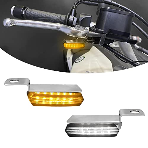Mini LED Turn Signals Motorcycle Front Sequential Indicators 3 Wire Handlebar Blinkers with Running Lights Universal Compatible with Harley Yamaha Honda Kawasaki(Chrome with White/Amber light) - color: Chrome with White/Amber light