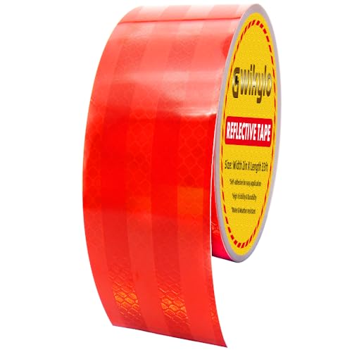 PET Reflective Tape Outdoor Waterproof 2 Inch x 33 Ft Red Stripe Reflector Safety Tape for Bike, Trailer,Truck,Warming Signs,Conspicuity Markings… - color: Red Strip, size: 2 Inch x 33 Ft