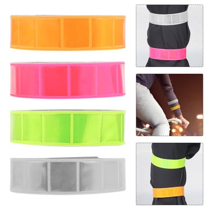 Zerodeko 4pcs Reflective Safety Armbands and Cycling Pant Leg Straps, PVC High Visibility Wristbands with Adjustable Sticky Tape for Night Running, Walking, Biking Outdoor Safety