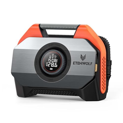 ETENWOLF VORTEX S6 Tire Inflator Portable Air Compressor for Heavy-duty Vehicle, Cordless Air Pump for Car & Inflatables with 19200 mAh Battery, 100% Duty Cycle & Dual Cylinder Bike Pump, Vivid Orange - color: Vivid Orange, size: 19200 Mah
