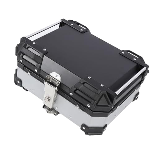 25L Motorcycle Top Box, Aluminum Alloy Quick Release Water Universal Rear Trunk Case with Safety Lock and Reflective Stickers, for Helmet Luggage Scooter Motorbi (Silver)
