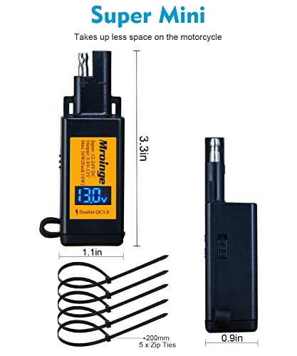Motorcycle USB Charger, Mroinge 6.8A SAE to USB Adapter Dual Port QC3.0/2.0 Fast Charge, with Voltmeter/Ammeter & ON/Off Switch & 10A Fuse, Perfect for Your Phone or Smart Device Charging - size: 6.8A @ QC3.0