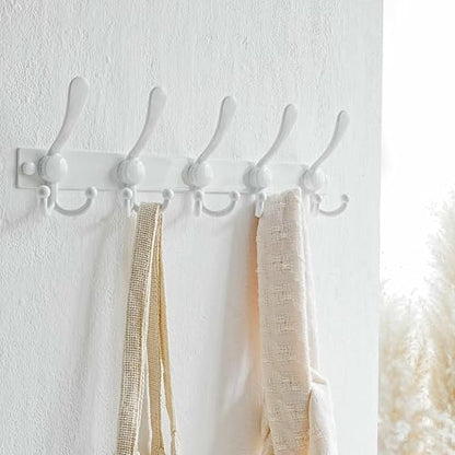 Dseap Coat Rack Wall Mount, Heavy Duty 12-Gauge Base vs Flimsy 1mm, Double-Thick Solid Anti-Snap Hooks, 16” Stud-Mount, Stainless Steel Hanger for Clothes Hat Entryway Closet Mudroom, White - color: White, size: L=17" (1pcs)