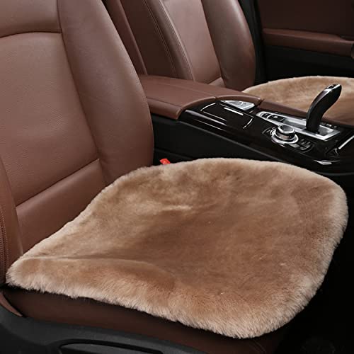 Genuine Sheepskin Car Seat Cushion Natural Fur Wool Seat Cover for Cars Trucks SUV Soft Comfort Office Chair Protector Pad Car Accessories Universal Fit - color: Tan
