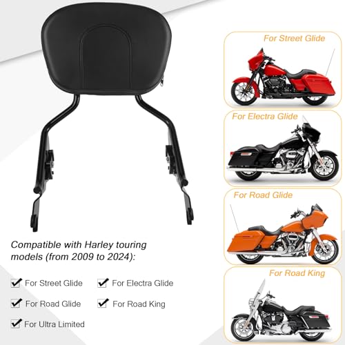 Sissy Bar for Harley Davidson Touring, Detachable Passenger Backrest Compatible with Street Glide Road Glide Road King Electra Glide Ultra Limited 2009-2024, Black