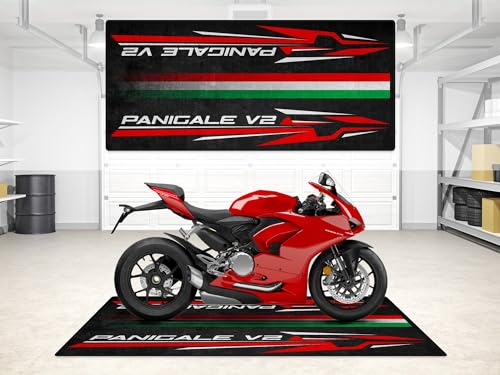 Parking Mat for Panigale V2 Motorcycle Model, Display and Pit Mat, Washable Non-Slip Garage and Showroom Floor Carpet (Size 2: 102 x 47/260 x 120 cm)