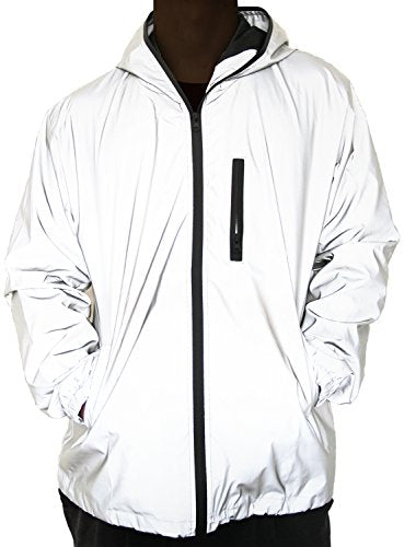 Reflective Coat Hooded Windbreaker Fashion Runing Pocket Jacket - size: 4X-Large
