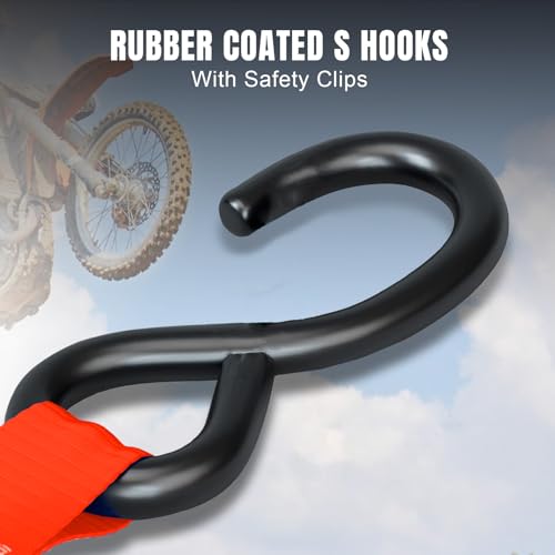 Jack Boss Ratchet Tie Down Straps Set, 1500 lbs Break Strength, 1" x 15' Heavy Duty Ratchet Straps with 4X Soft Loops Padded Handles Coated S Hook, Fits for Moving Appliances Motorcycle, Orange-Red - color: Red
