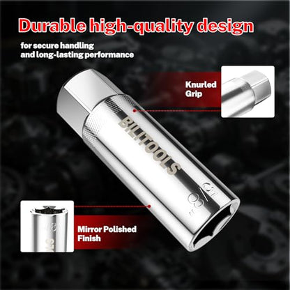 BILITOOLS 5/8'' Magnetic Spark Plug Socket 3/8-inch Drive Powerful Retains Thin Wall Spark Plug Socket 6-Point, CR-V - size: 5/8" Magnetic