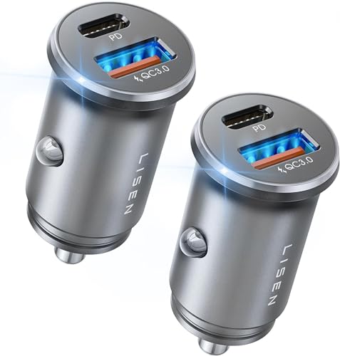 LISEN 54W Car Phone Charger USB C, Cigarette Lighter Adapter, Car Accessories for iPhone, USB C Car Charger Adapter USBC Type C 12v, Fit for iPhone 16E 16 15 14 13 12 Samsung S25 Google iPad Android - color: Silver, size: 2 Pack