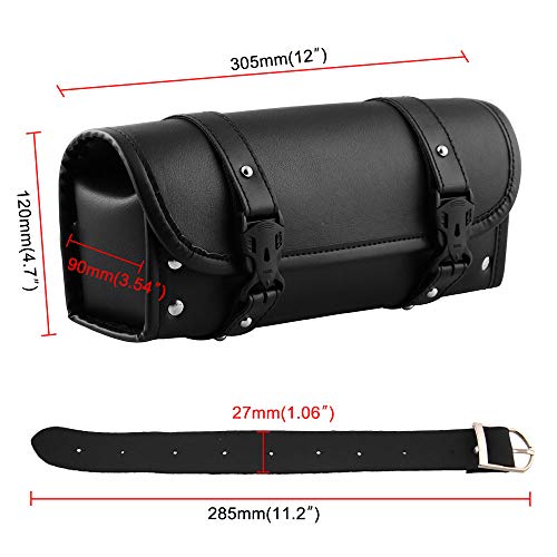 CYSKY Motorcycle Tool Bag, Universal PU Leather Motorcycle Fork Bag, Saddle Roll Bags, Handlebar Bag, Sissy Bar Storage Tool Pouch for Yamaha Honda Sportster Softail Dyna Kawasaki Suzuki Ducati KTM