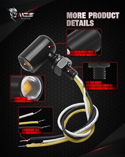 MZS Universal Motorcycle Rear LED Turn Signals, 6/8/10mm Hole Fit, Amber Mini Blinkers, 12V DC Compatible - color: Amber-New, size: Mini Size Rear