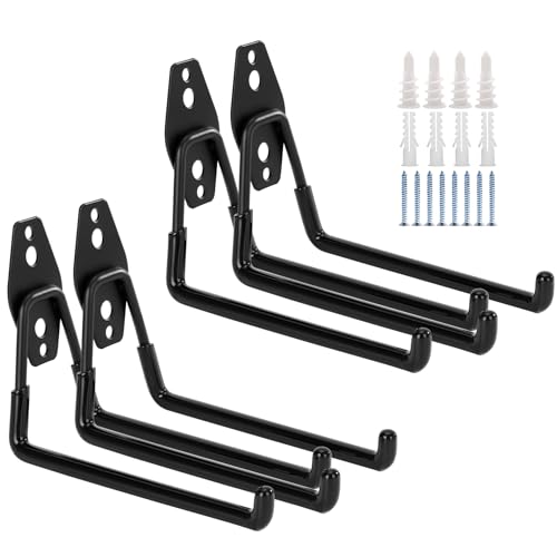 4 Pack Heavy Duty Garage Hooks, Garage Tool Organizer Wall Mount, 7.4 inch Large Square Steel Utility Garage Hooks, Utility Organizer for Ladders, Garden Tools, Bike