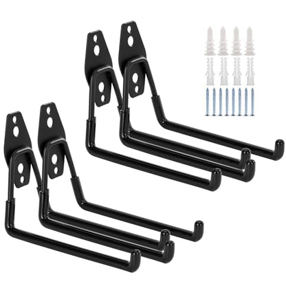 4 Pack Heavy Duty Garage Hooks, Garage Tool Organizer Wall Mount, 7.4 inch Large Square Steel Utility Garage Hooks, Utility Organizer for Ladders, Garden Tools, Bike