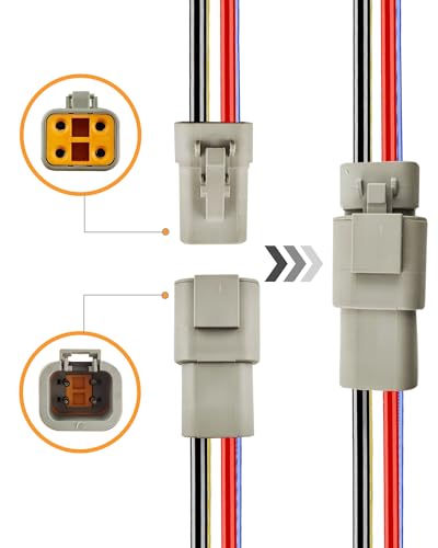 12 AWG 4 Pin DTP Connector, 4 Way Automotive Waterproof Electrical Connectors Heavy Duty, 12 Gauge Cable Wire Male and Female Quick Connect Harness for Car Truck Boat LED-3 Pack - style: 4 Pin:12AWG