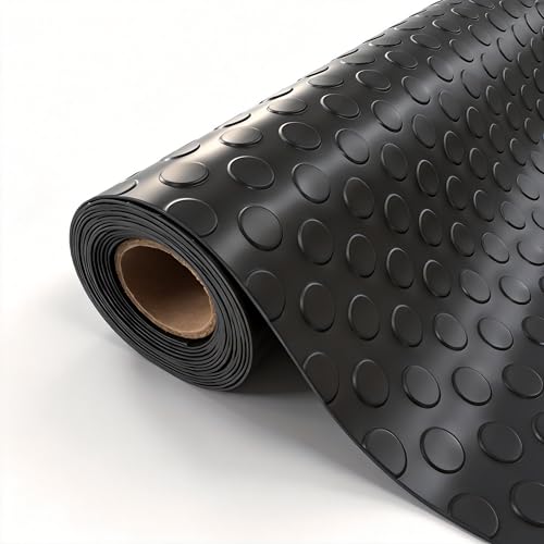 StellarStar 4x8 FT Garage Floor Mat, 2mm Thickened PVC Coin Pattern Garage Mat with 20PCS Tapes, Rubber Flooring Rolls for Under Car, Non-Slip Rubber Motorcycle Mat for Golf Cart, Trailer, Black - color: Black(Coin), size: 4x8 FT