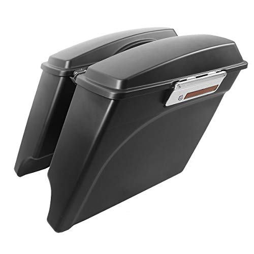 TCMT 5" Stretched Extended Saddlebags Fit For Harley Touring Models CVO Road Glide Road King Street Glide Electra Glide Ultra Classic 1994-2013 - color: Matte Black Chrome Latches