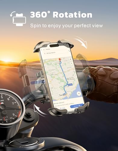 Motorcycle Phone Mount, [One-Click Lock] Bike Phone Holder, [Upgrade Cushioned Protection] Handlebar Phone Mount with Security Lock Compatible with iPhone, Samsung and 4.7-6.9'' Smartphones - style: Standard Mount