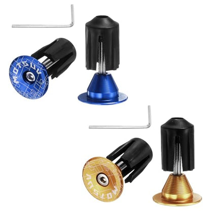 HARFINGTON 2Pair Bike Handlebar End Plugs Aluminum Bar End Caps 16-21mm Adjustment Expanding Locking with Tool for MTB Road BMX Fixed Gear Bike, Blue Gold - color: Blue Gold