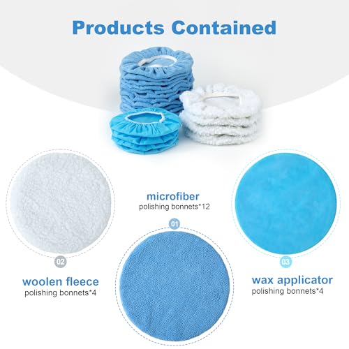 S SATC 20 PCS Car Orbital Buffer Pads Bonnet 7-8 Inch Microfiber Polishing Bonnet Buffing Pad for Car Polishing, Cleaning, Waxing - size: 7-8 Inch