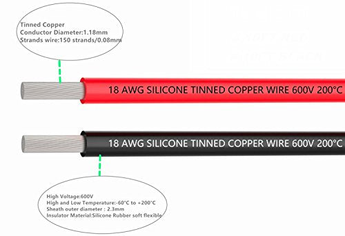 TUOFENG Silicone Wire 18 AWG 100 Feet (2 Pack) - 600V High-Temp Flexible Cable, Oil & Flame Resistant for Automotive, Industrial, DIY, Solar Projects - Red/Black Tinned Copper Wire - size: 18 AWG Silicone Wire 2 Colors 50ft Each
