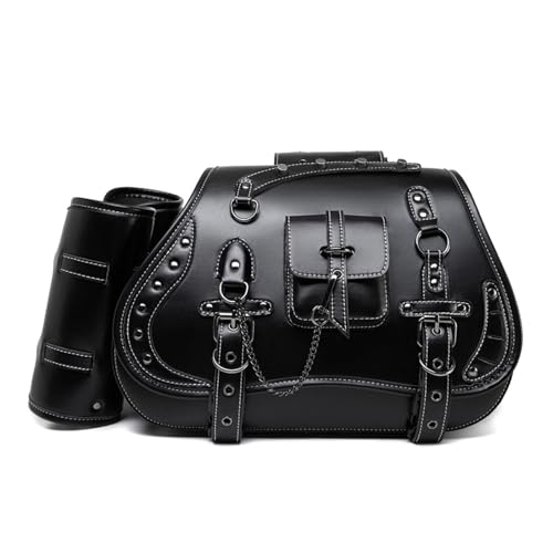 Motorcycle Saddlebags Large Capacity Side Saddle Bags Waterproof Tool Bag with Cup Holder Punk Vintage Universal Motorcycle Luggage Bag Tail Bag 2Pcs (FBG359BK) - color: FBG359BK